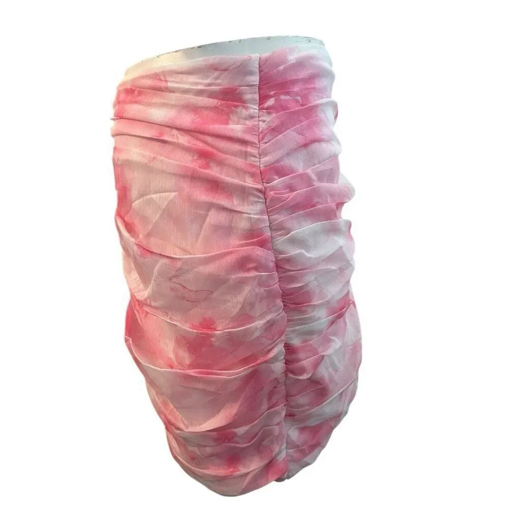Aqua Ladies XL Light Pink Floral Ruched Asymmetric Mini Skirt Bloomingdales NWT